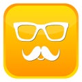 Nerd glasses and mustaches icons. Yellow web button on white background.